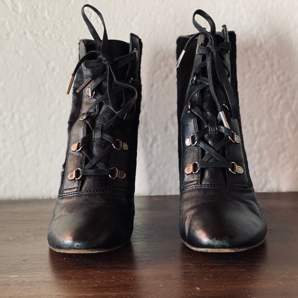 Lanvin Pony Hair Leather Ankle Boots - Picture 3 of 3